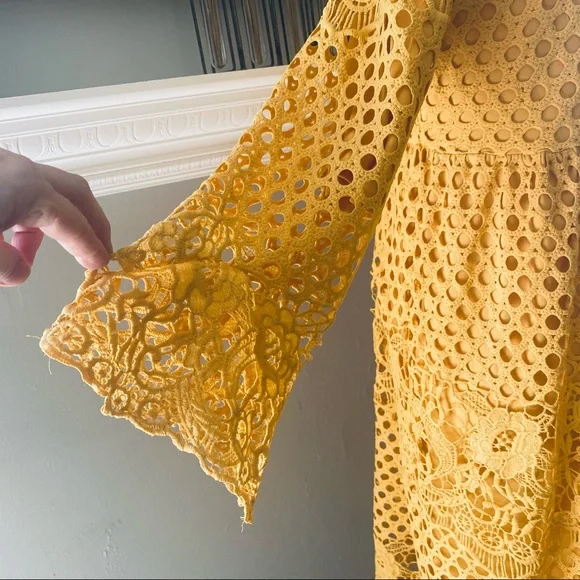 Orange Creek Mustard Lace Midi Dress Size Small - Picture 12 of 16